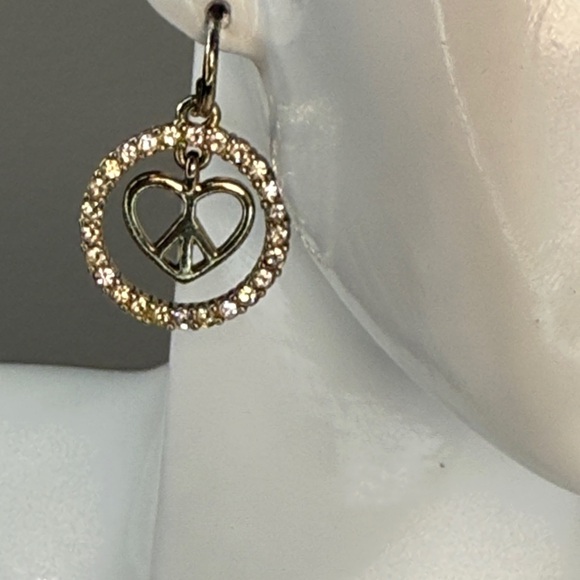 Silver Peace Sign Heart & Brilliants Earrings - Picture 3 of 7